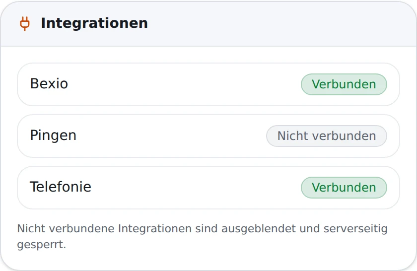Integrationen mit Verbindungsstatus