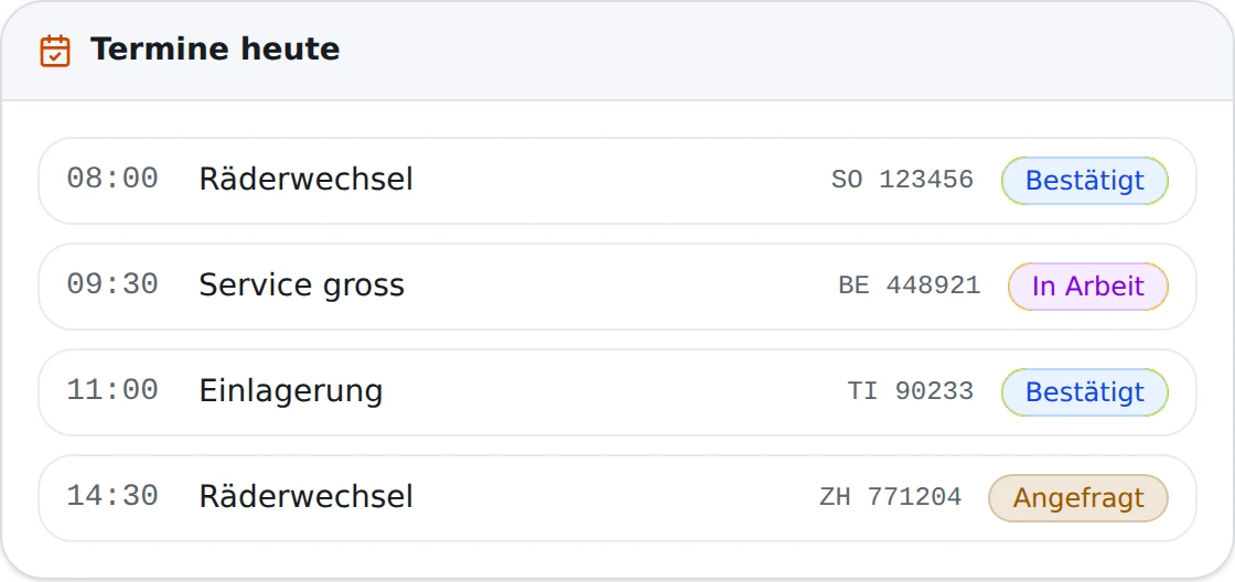Tagesübersicht mit einem Termin im Status angefragt neben bestätigten Terminen