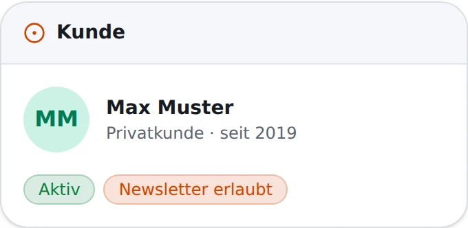 Kundenkarte mit Status und Einwilligung