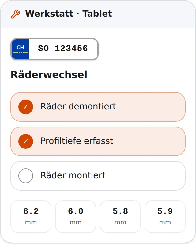 Werkstattansicht auf dem Tablet mit Checkliste